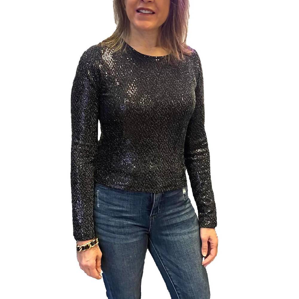 NEW RENEEC. sequins long sleeve crop top in black